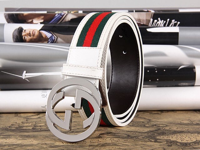 Gucci white store belt mens