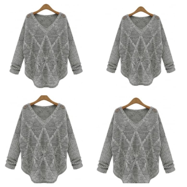 Image of Gray Diamond Print V-Neck Sweater