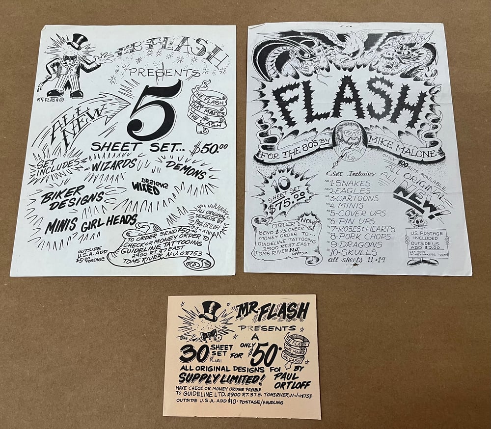 Image of Mike "Mr Flash" Malone Tattoo Flash Advertisements x 3