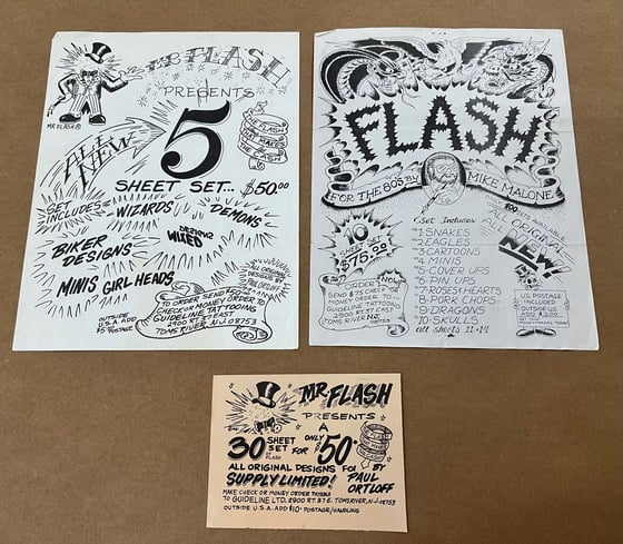 Image of Mike "Mr Flash" Malone Tattoo Flash Advertisements x 3