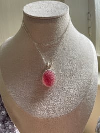 Image 3 of Silver Strawberry Quartz Oval Flower Crystal Necklace
