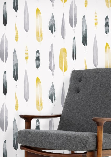 Image of Feathers Wallpaper - Mustard