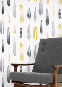 Image 1 of Feathers Wallpaper - Mustard