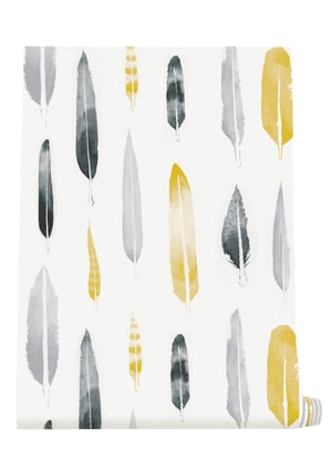Image of Feathers Wallpaper - Mustard