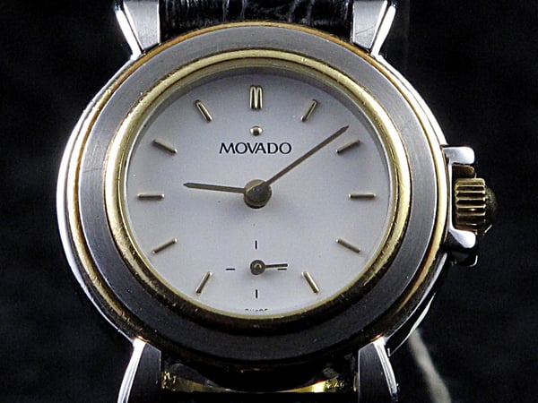 Image of RARE LADIES MOVADO FOLIO MANUAL WIND WATCH, THIN STAINLESS STEEL & 18K GOLD CASE