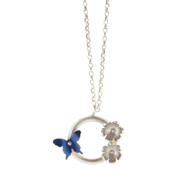 Springtime Butterfly & Daisy Circlet Pendant