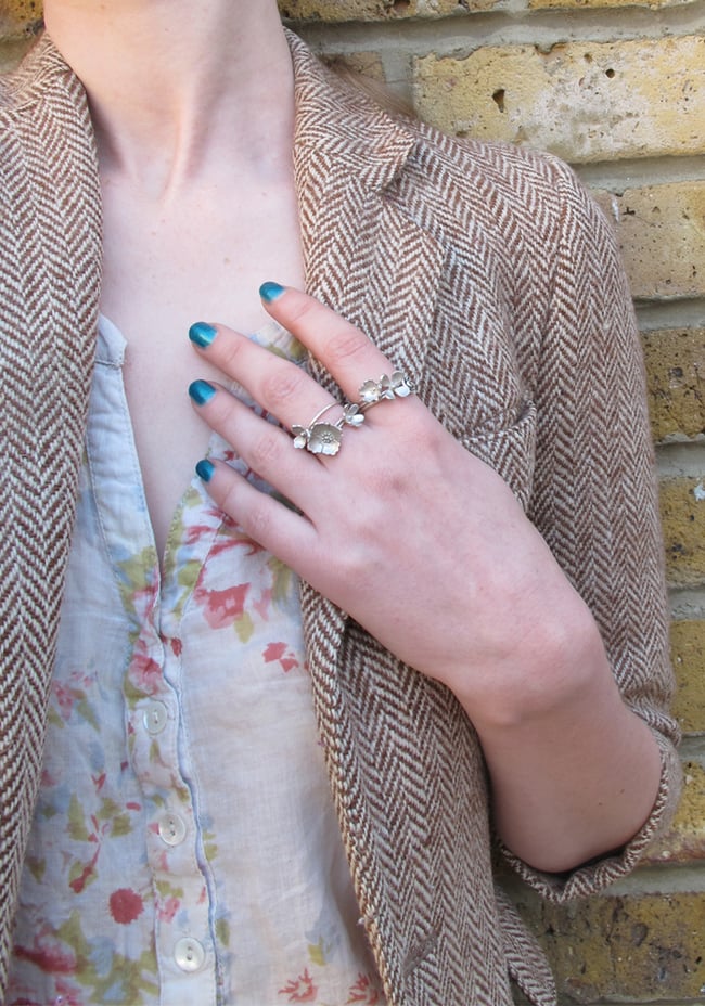 Springtime Wildflower Rose bud stacking ring