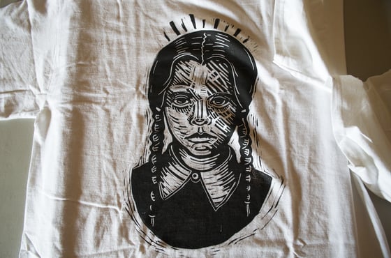 Image of Wednesday Addams Hand-Printed Tee Shirt