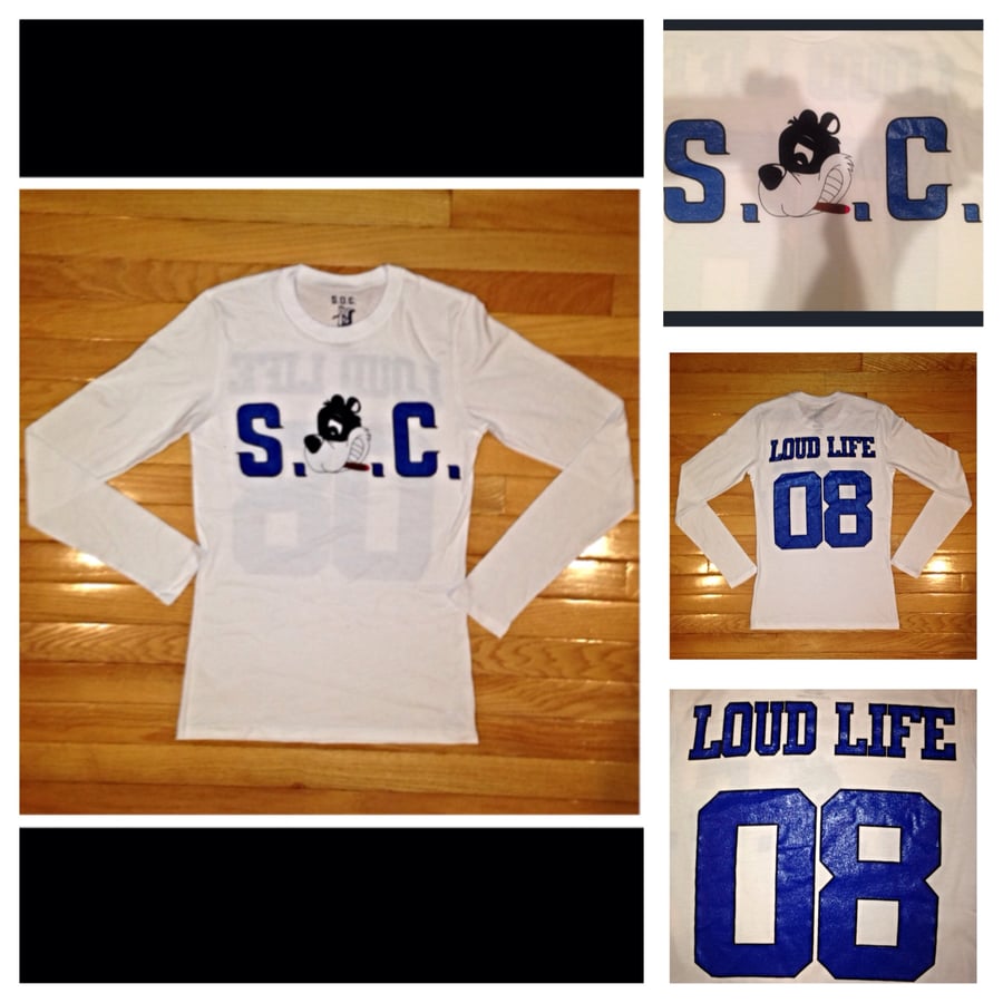 Image of Women's White/royal S.O.C. Loudlife Louie long sleeve tee