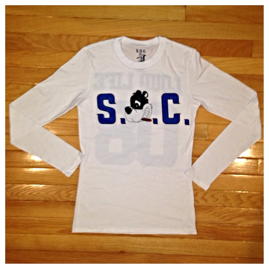 Image of Women's White/royal S.O.C. Loudlife Louie long sleeve tee