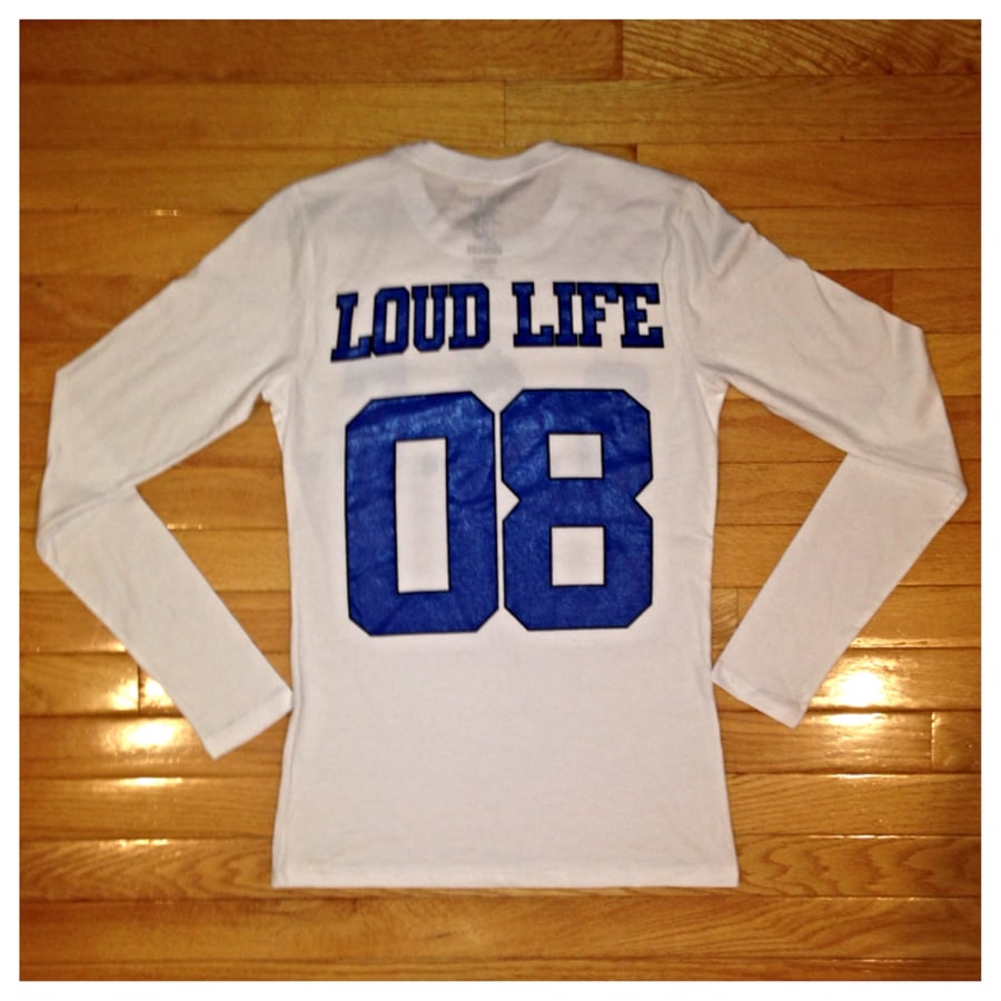 Image of Women's White/royal S.O.C. Loudlife Louie long sleeve tee