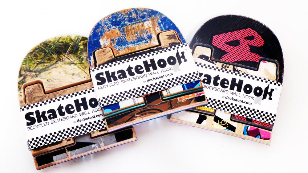 Image of SkateHook - Recycled Skateboard Wall Hooks - Set of (3) Three - Free (USA) Shipping.