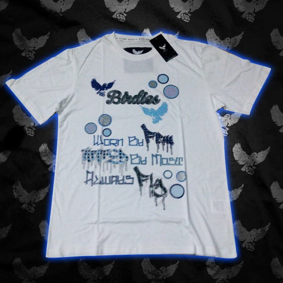 Image of White/Blue Always Fly Bubble T Shirt