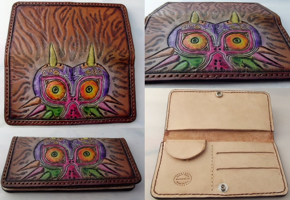 Image of Custom Hand Tooled Leather Women's Clutch Wallet. Your image/design or idea. Ladies roper style.