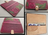 Image 2 of Custom Hand Tooled Leather Women's Clutch Wallet. Your image/design or idea. Ladies roper style.