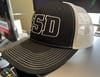 White SSD Outline Logo Snapback Black & White Trucker Cap