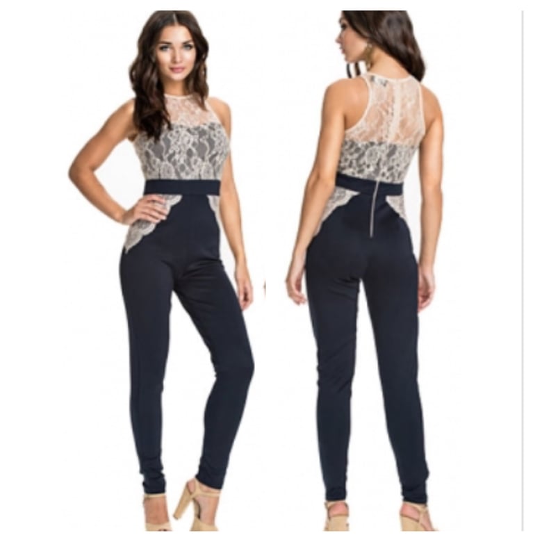 Image of Lace Top Jumpsuit with Zip Back