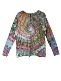Image 2 of XL Ladies Long-Sleeve Stretch Tee in Earthy Spiral Ice Dye