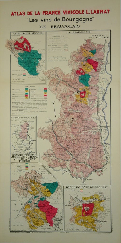 Image of Old Map of vineyards in Beaujolais / Atlas de la France vinicole du Beaujolais