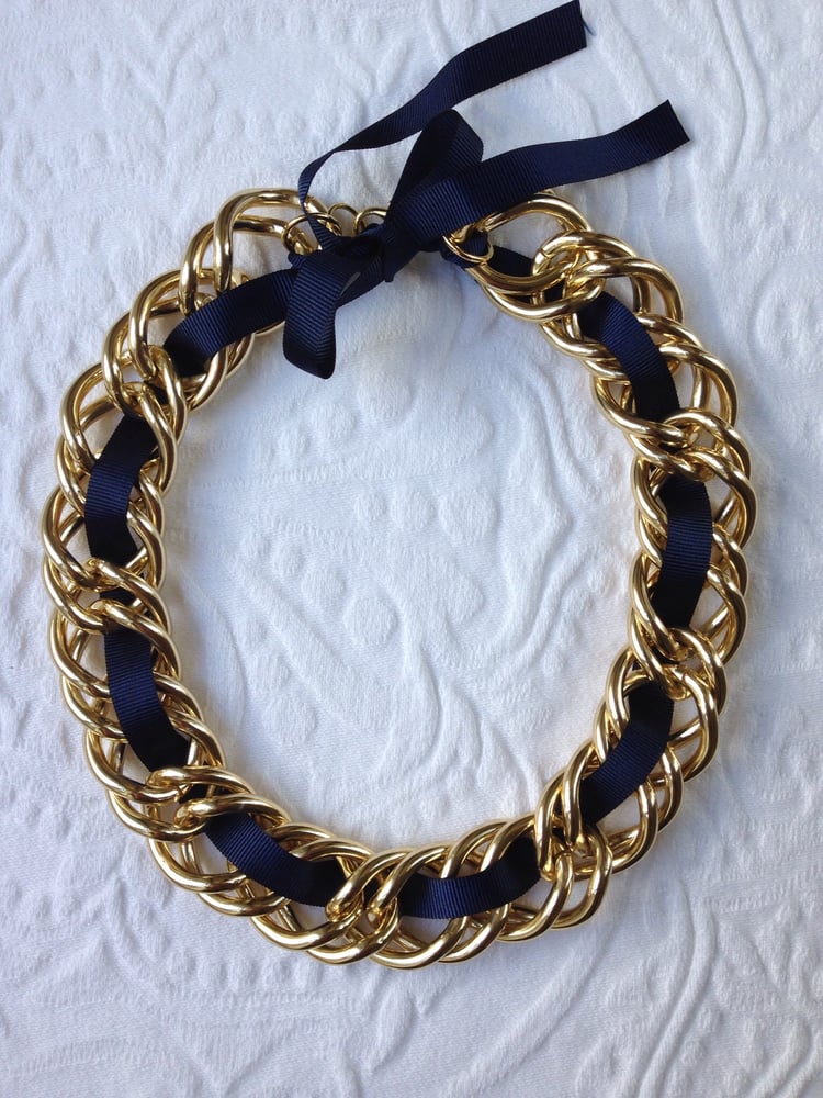 Image of Blue ribbon chunk link necklace
