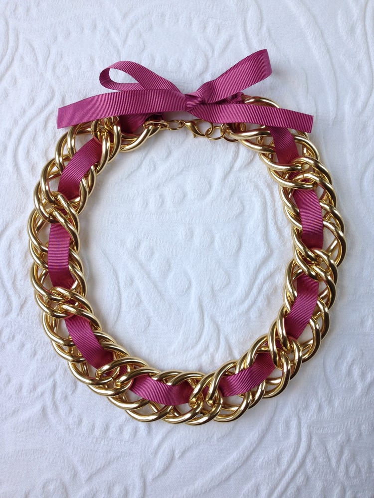 Image of Pink ribbon chunk link necklace