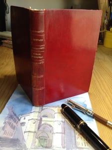 Image of Sketchbook with old red leather bookbinding. (12x18 c