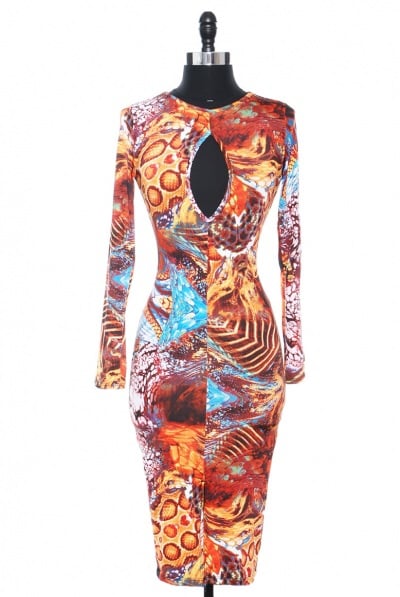 Image of Sexy Print Long Sleeve Dress 