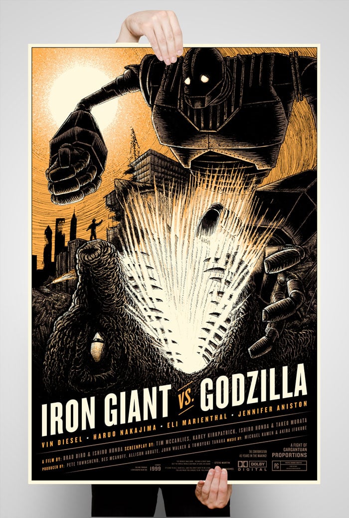 Image of Iron Giant vs. Godzilla 24x36 Screen Printed Poster