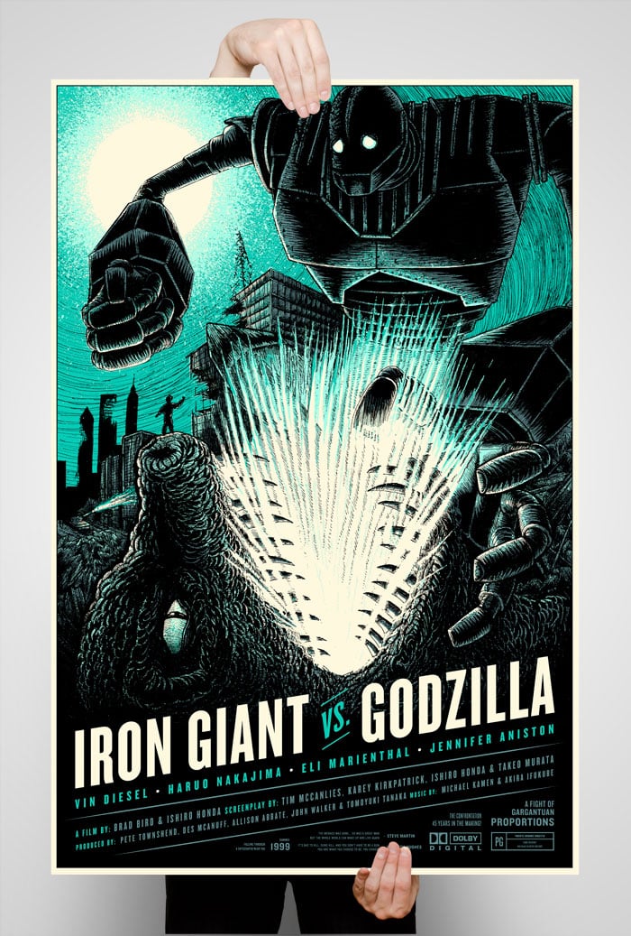 Image of Iron Giant vs. Godzilla Variant 24x36 Screen Printed Poster