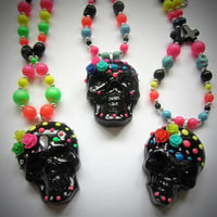 Image 1 of Black & Neon Sugar Skull  Beaded Necklace  * ON SALE - Was £22 now £15 *