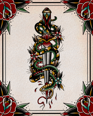 Image of SNAKE AND DAGGER TEMPORARY TATTOO - LARGE