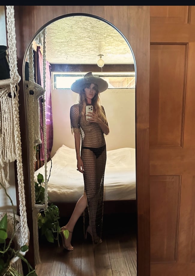 70s beaded net crochet maxi dress