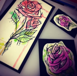 Image of (Small) "Mini" PINK Watercolor Rose painting
