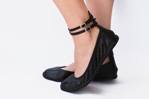 leather ballet flats with ankle strap