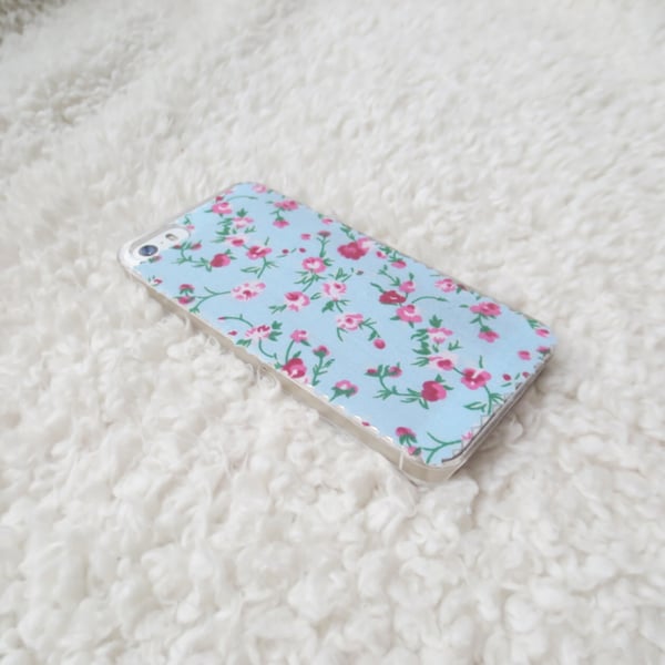 Image of Pink and blue floral fabric phone case for iPhone 5/5s
