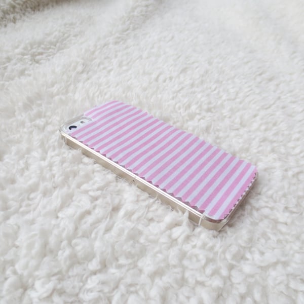 Image of Horizontal pink and white striped fabric phone case for iPhone 5/5s