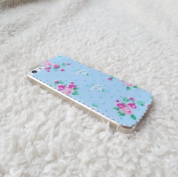 Image of Blue polkadot floral fabric phone case for iPhone 5/5s