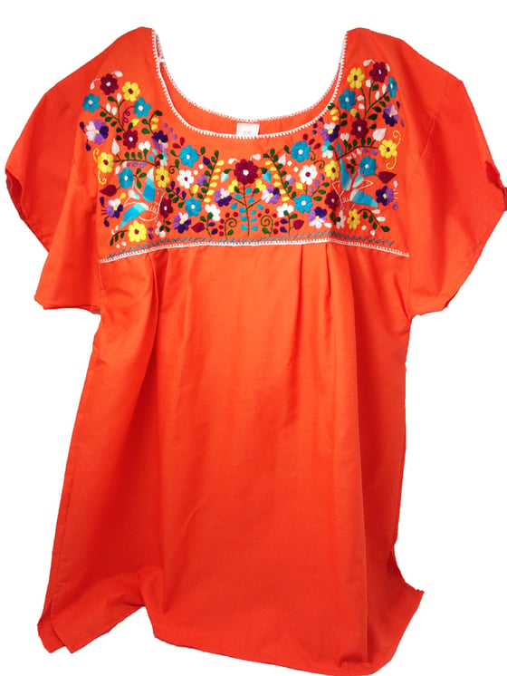 Image of Orange Mexican Embroidered Blouse-Medium