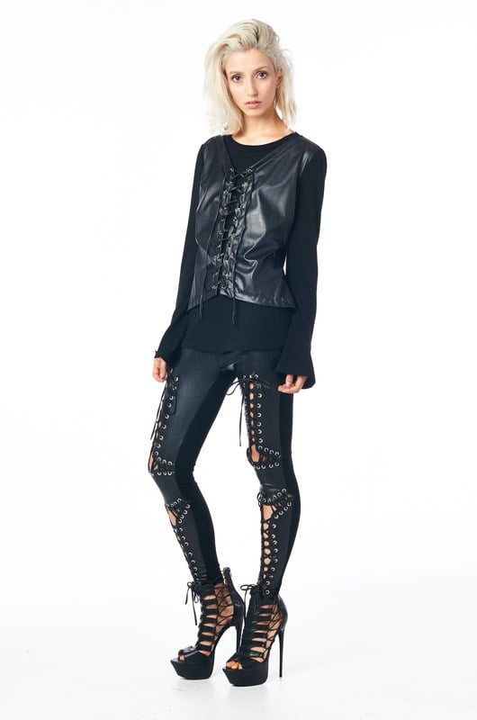 Image of Cross Culture leather front leggings