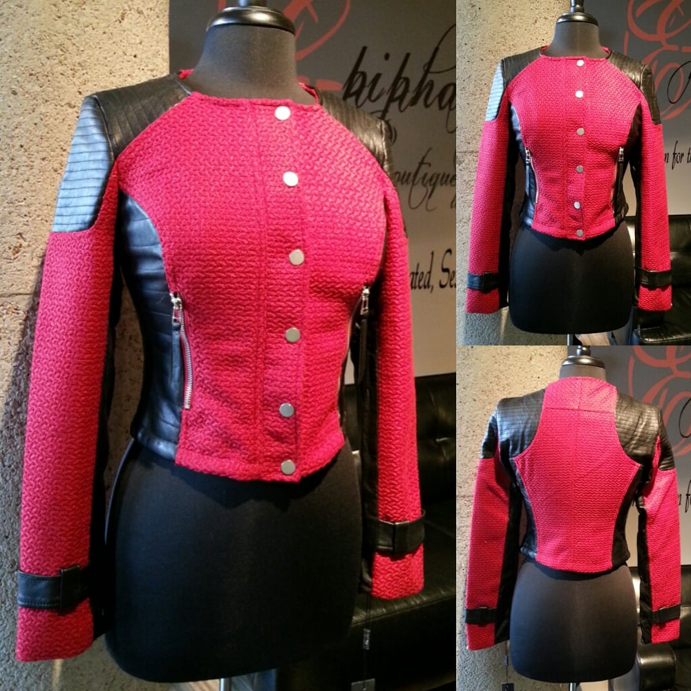 Image of The Red Tweed and Leather Moto Jacket**FLASH SALE**