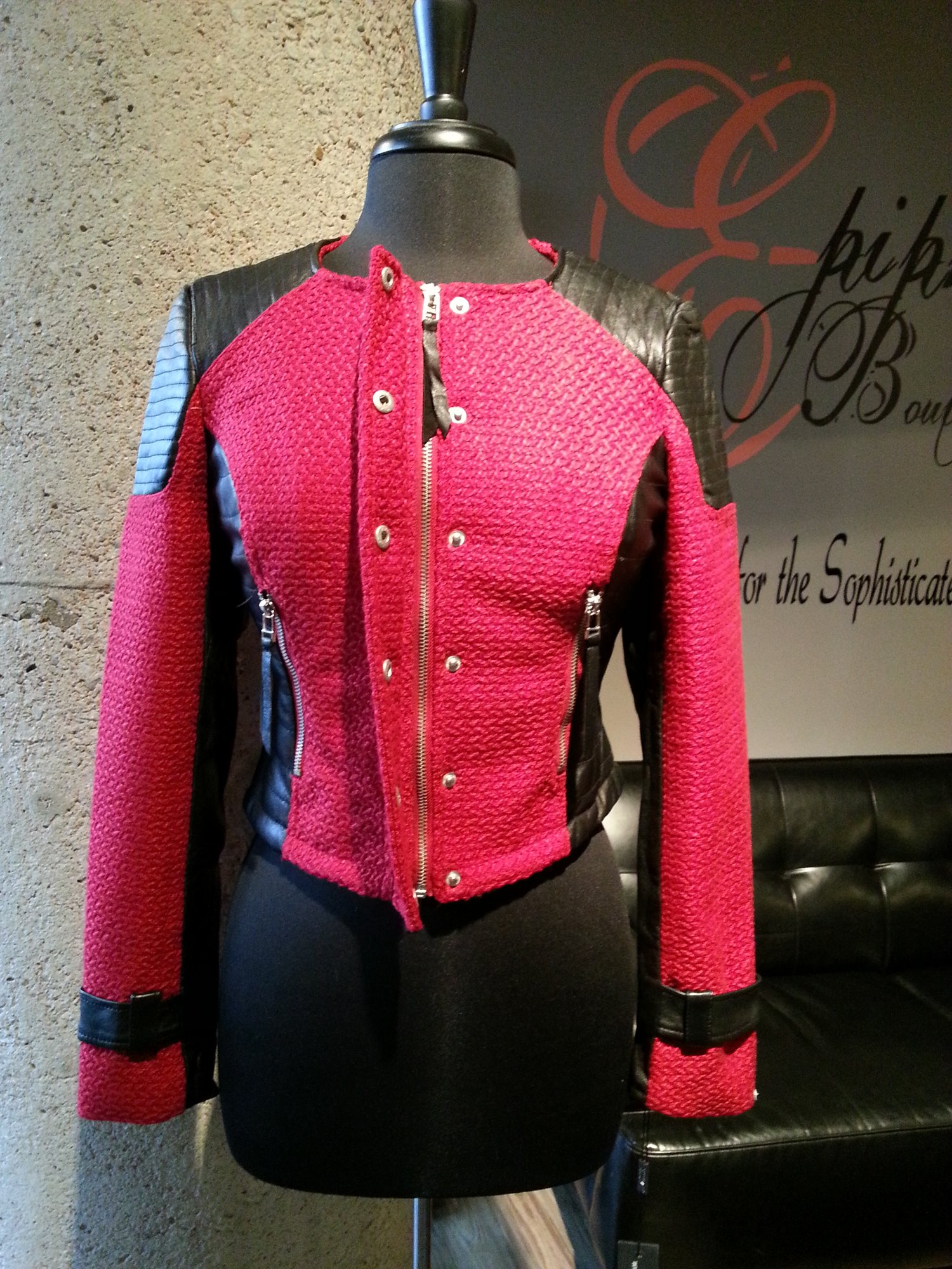 Image of The Red Tweed and Leather Moto Jacket**FLASH SALE**