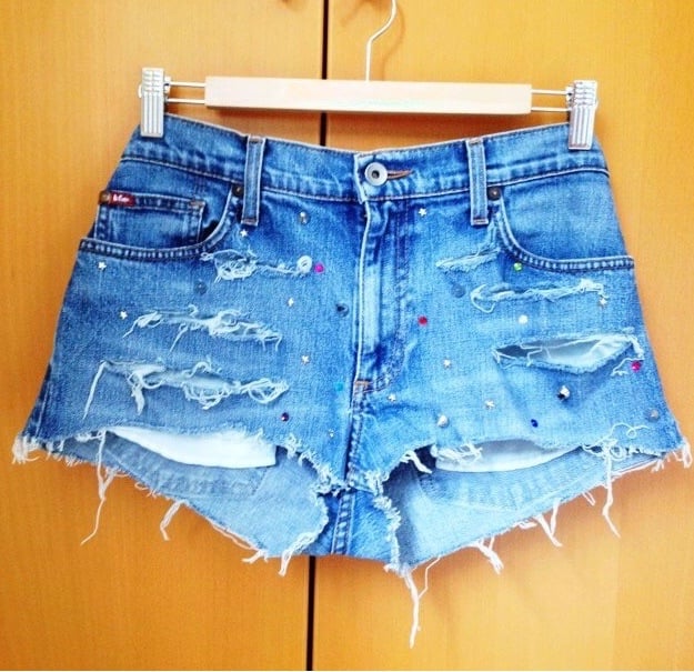 Image of Bejewelled High Waisted Denim Shorts