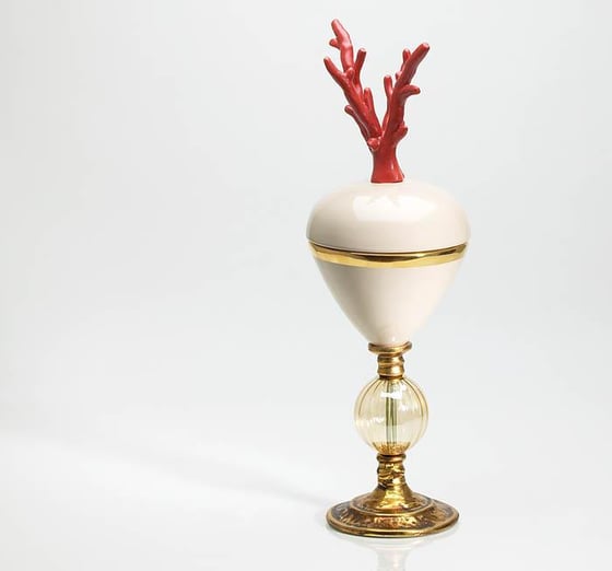 Image of Murano Calise Box with Coral and Gold from Martinetti Paris