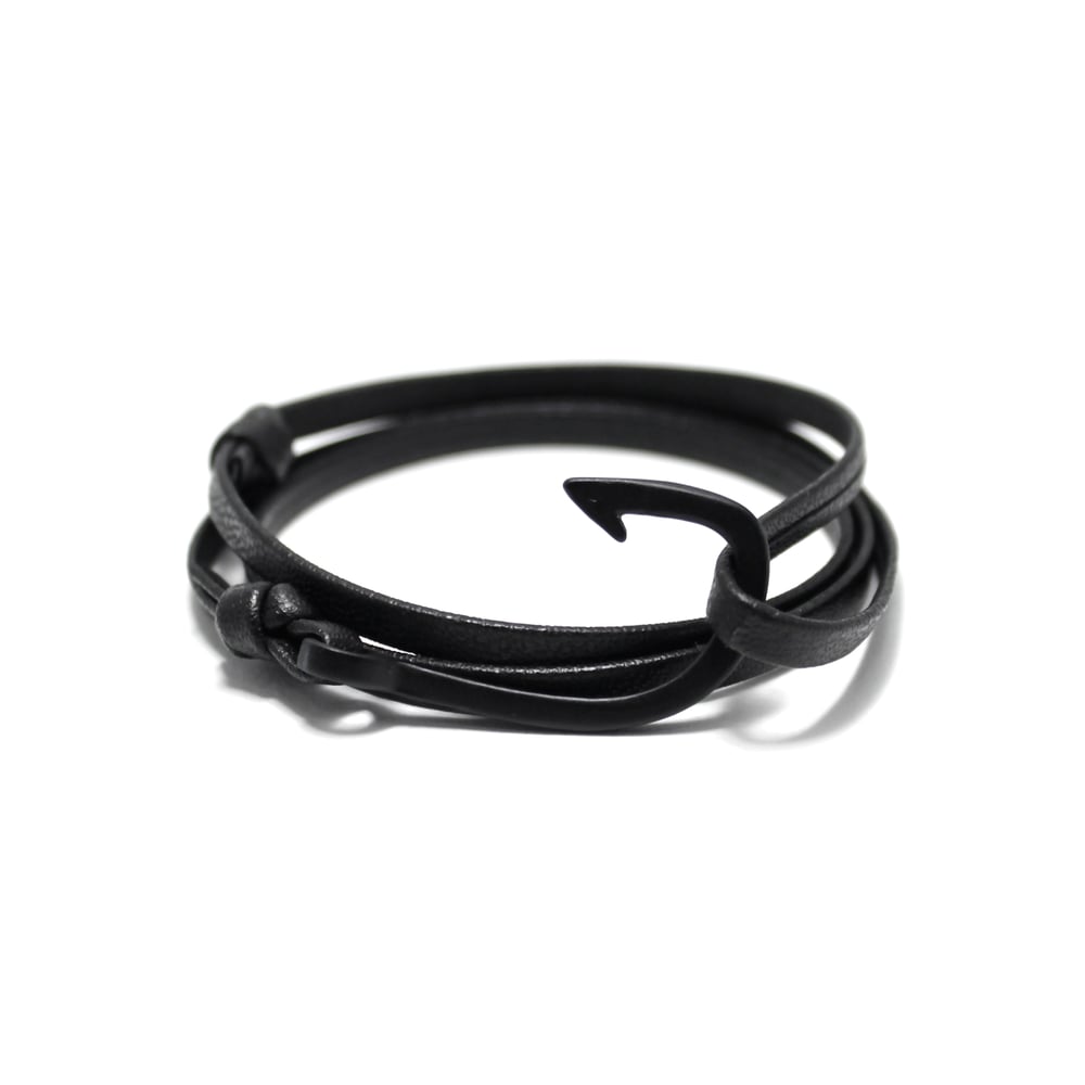 Image of Matte Black Fish Hook Bracelet in Premium Leather