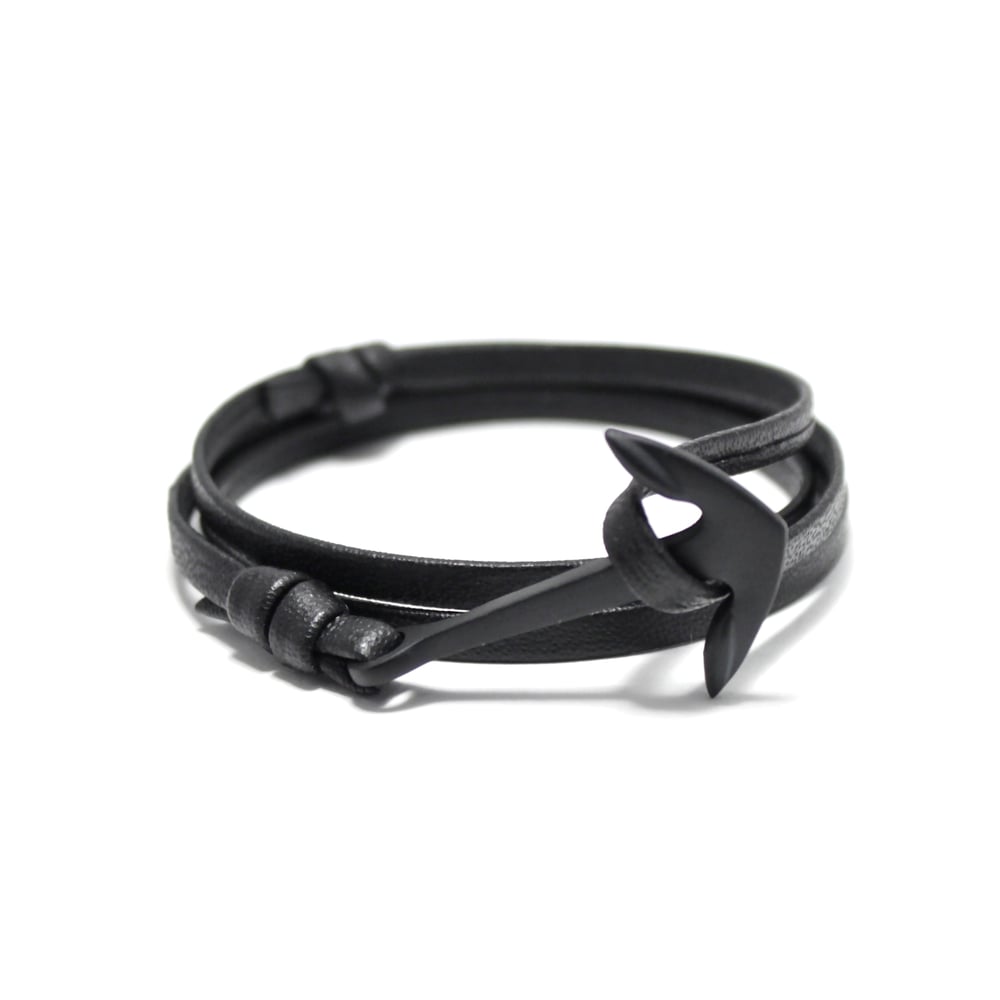 Image of Matte Black Anchor Bracelet in Premium Leather