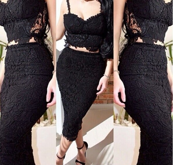 Image of 2 piece knee lace dress