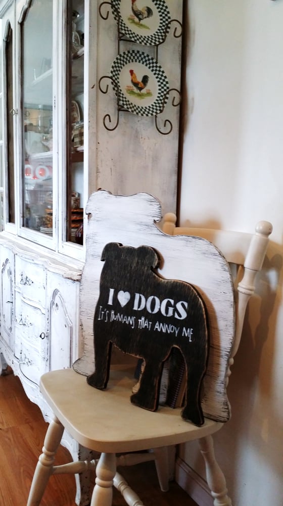 Image of English Bulldog art, Chihuahua, labrador retreiver dog signs, large wood shaped sign