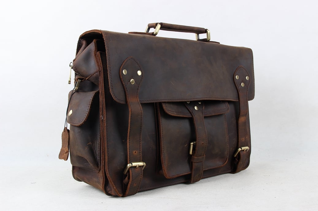 14&#39;&#39; Vintage Genuine Leather Briefcase, Messenger Bag, Laptop Bag 7200 | MoshiLeatherBag ...