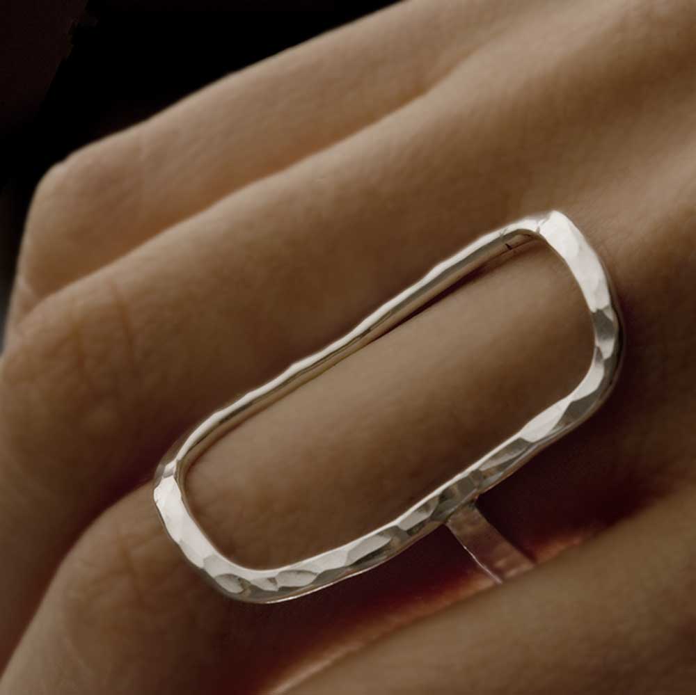 horizontal rectangle diamond ring