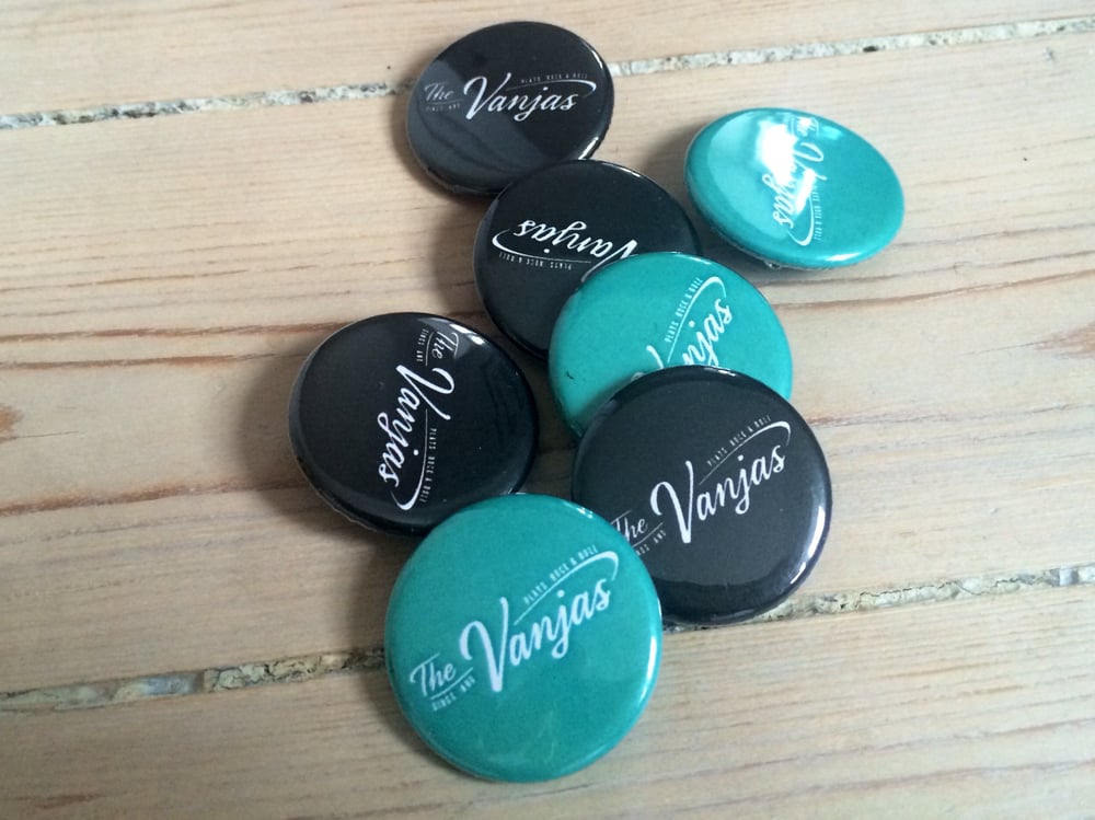 Image of 1,25" Pin The Vanjas Sings and Plays Rock 'n' Roll - Turquoise